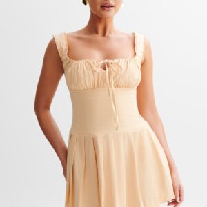 MESHKI Donna Cotton Ruched Mini Dress Peach