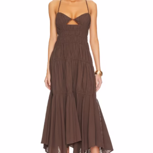 BROWN LOW CUT MAXI SUNDRESS
